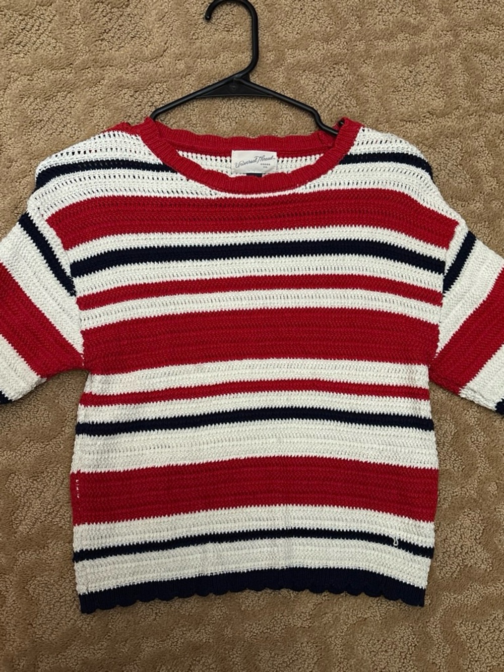 Vineyard Vines Red, White & Navy Striped Crochet Crewneck Sweater
